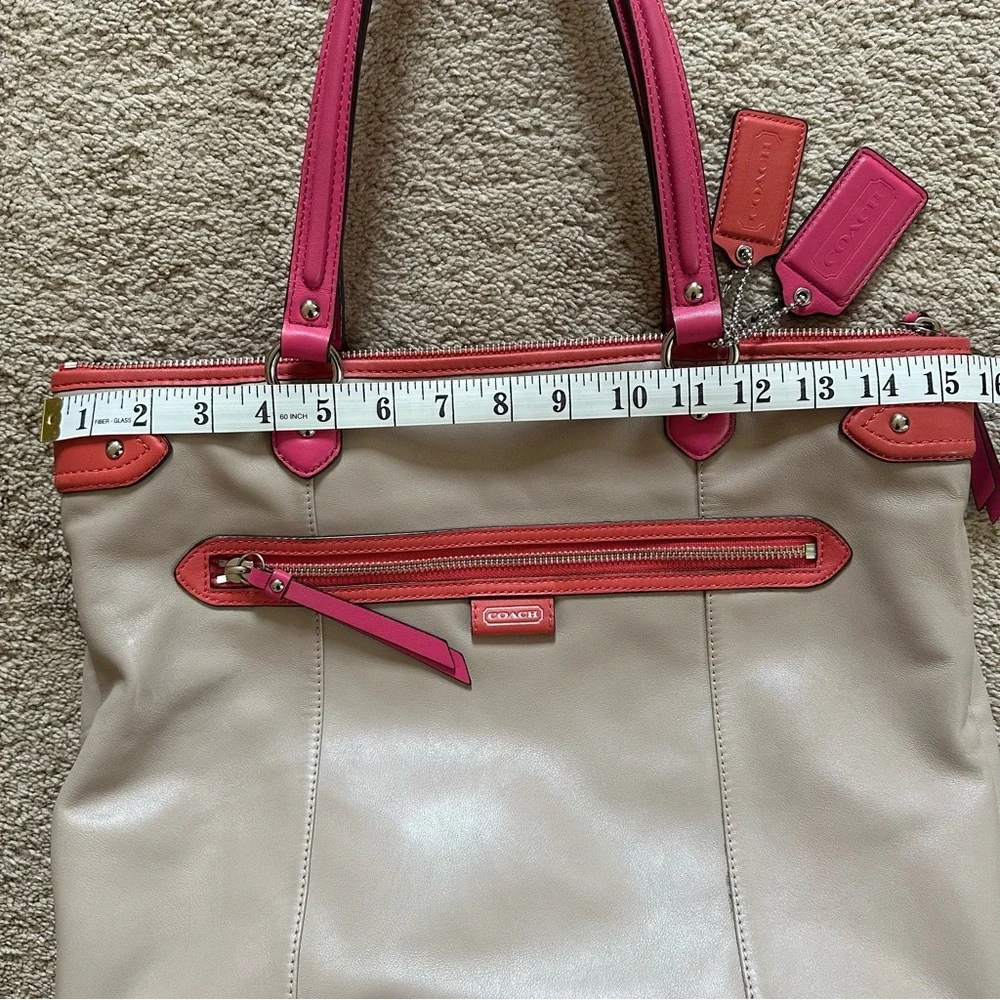 Coach Daisy Spectator Leather Emma Tote in Coral Fuchsia Pink and Tan